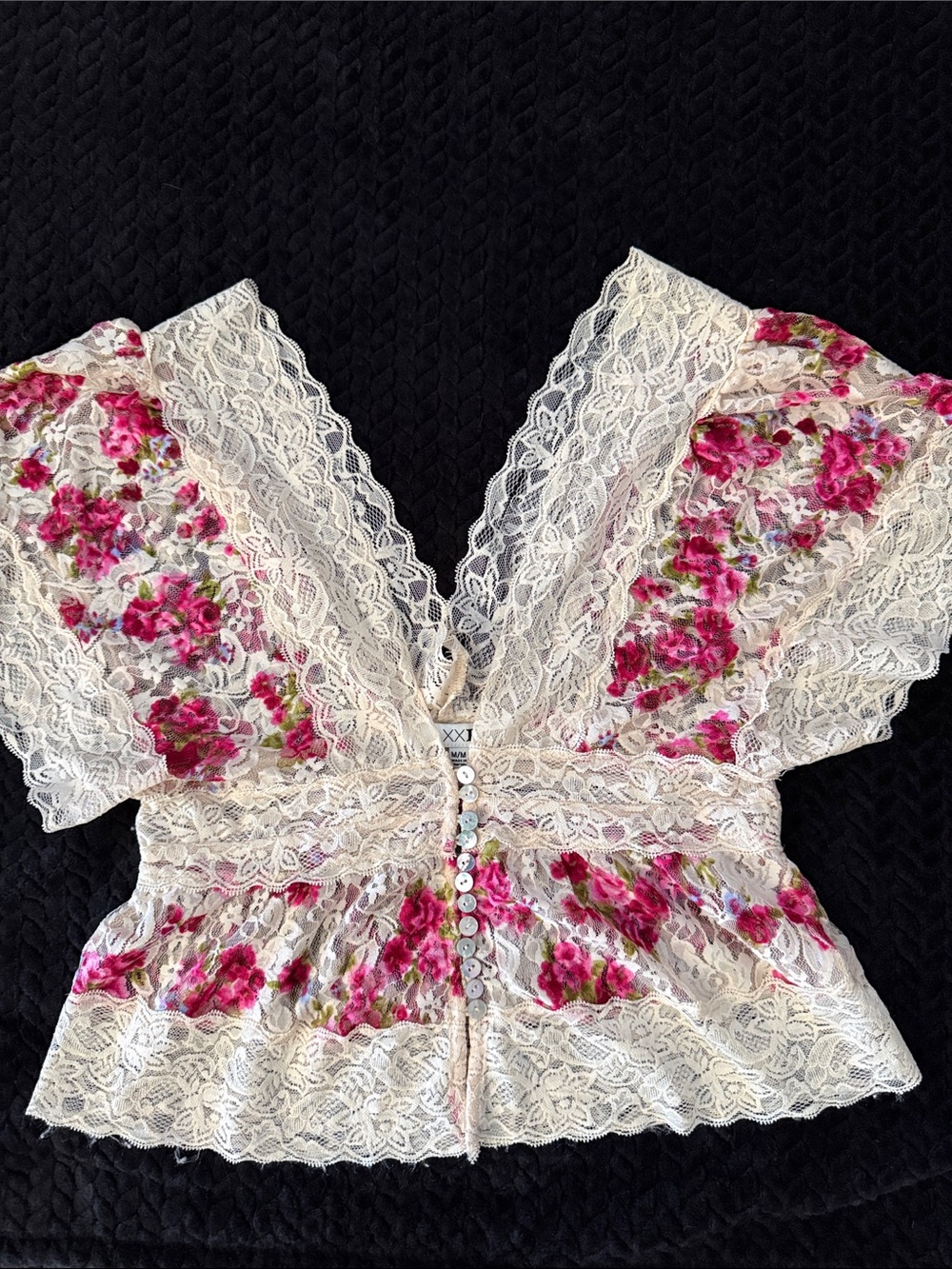 Forever 21 Cream Lace Peplum Top with Pink Floral